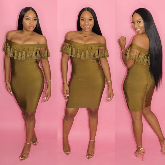 Bougie University Dresses & Skirts - Shes A Trophy Olive Tassel Bandage Dress -BOUTIQUE